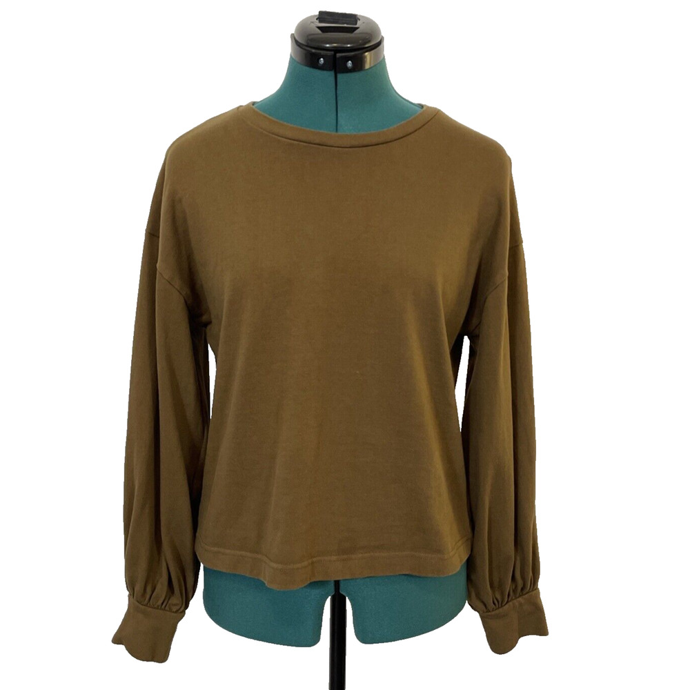 Madewell Chord Bubble-Sleeve Crewneck Sweatshirt Top Brown Long‎ Sleeve Sz XS